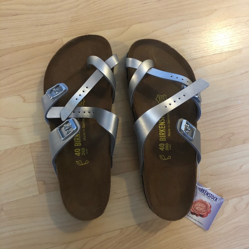 Brandy new silver Birkenstocks!!